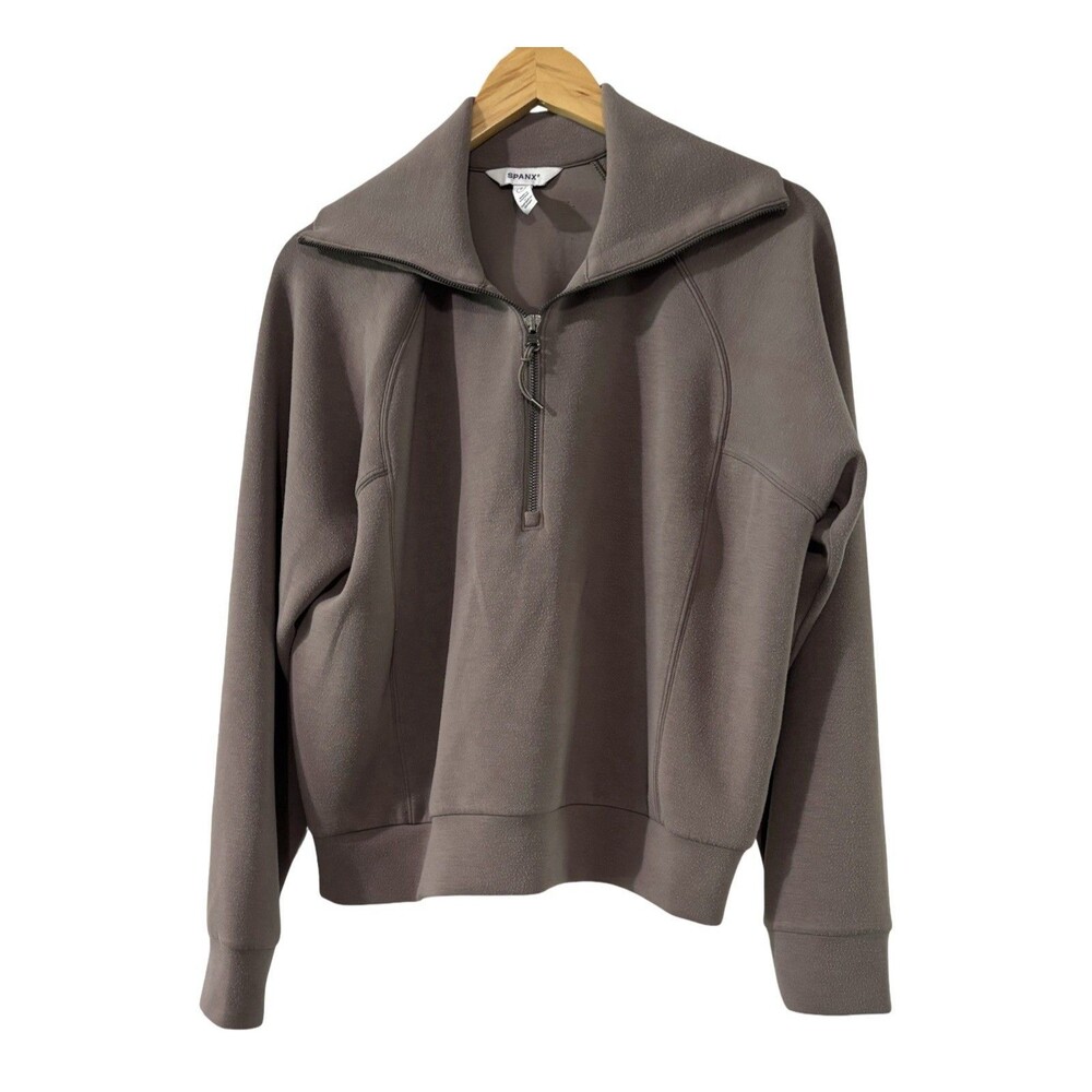 Spanx Air Essentials Pullover Smoke Brown Half Zip Lightweight Top Size Large - Picture 3 of 8